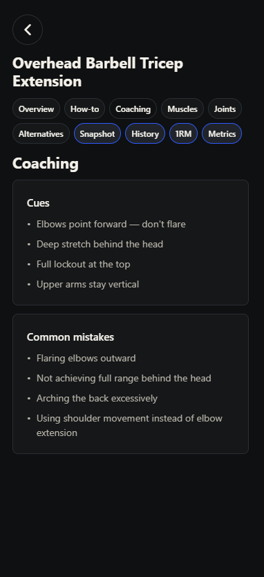 Ultimate Lift movement Library screen showing coaching information for a movement